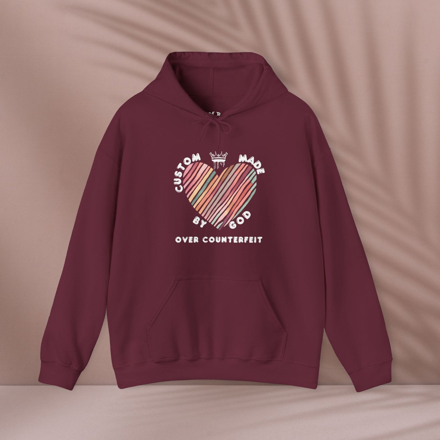Striped Heart Custom Made by God Over Counterfeit| Unisex Hoodie