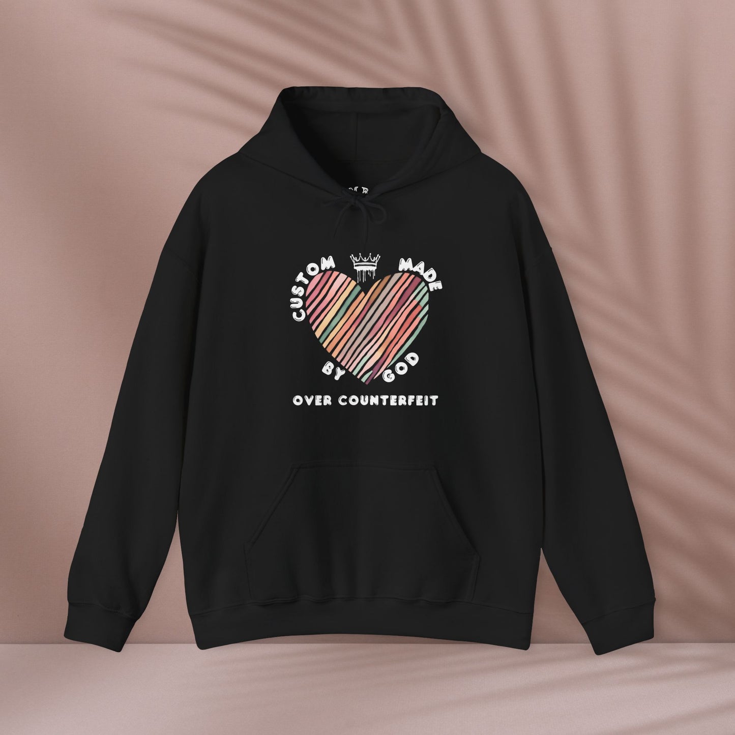 Striped Heart Custom Made by God Over Counterfeit| Unisex Hoodie