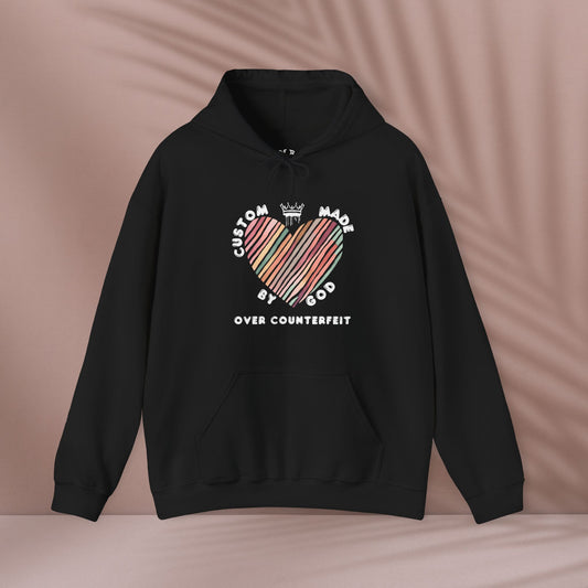 Striped Heart Custom Made by God Over Counterfeit| Unisex Hoodie