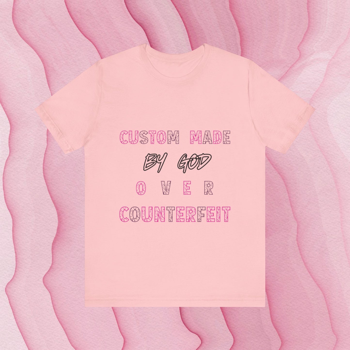 Custom Made By God OVER Counterfeit | Pink Lightning | Unisex Jersey Short Tee