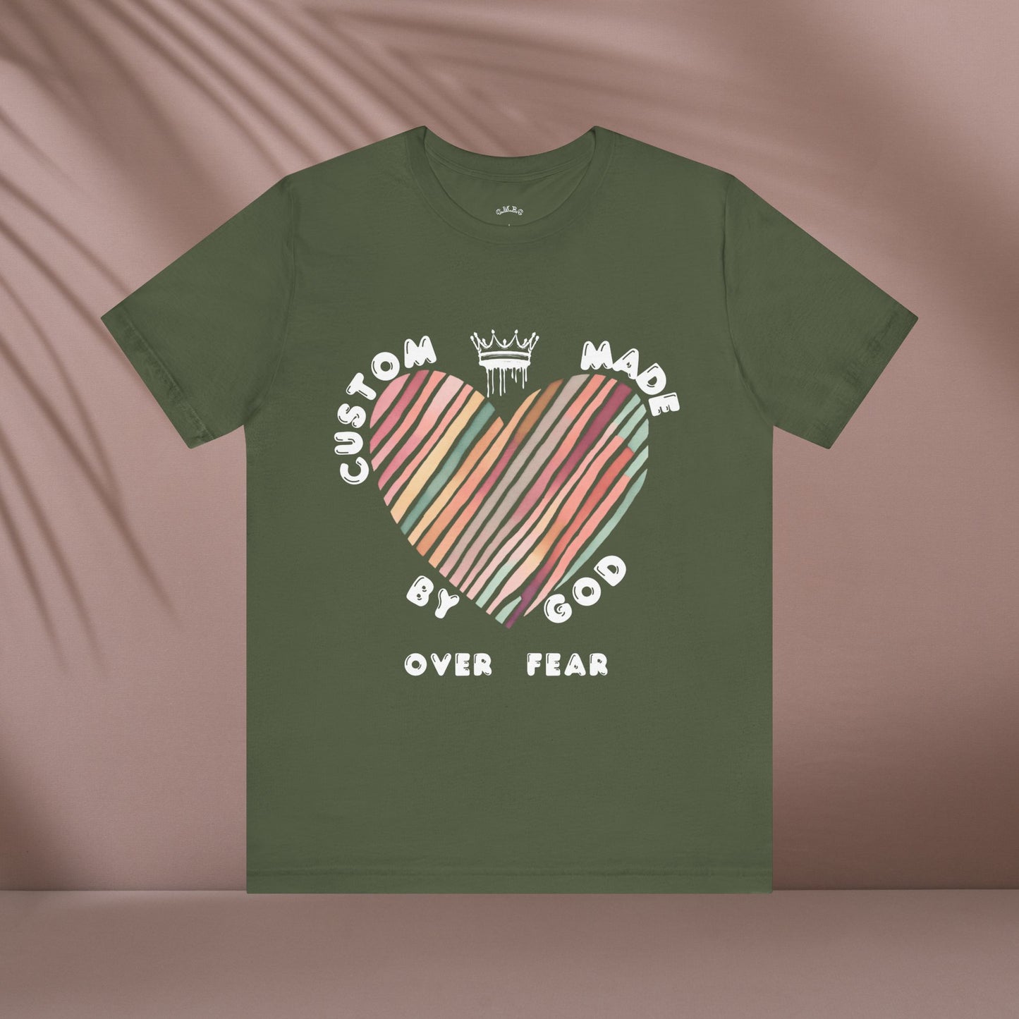 Striped Heart Custom Made by God Over Fear | Unisex Jersey Tee
