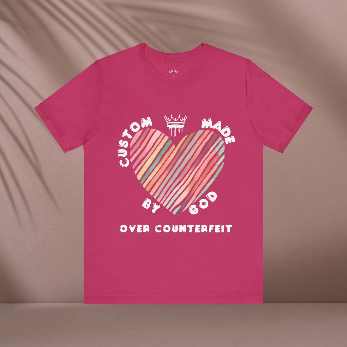 Striped Heart Custom Made by God Over Counterfeit| Unisex Jersey Tee