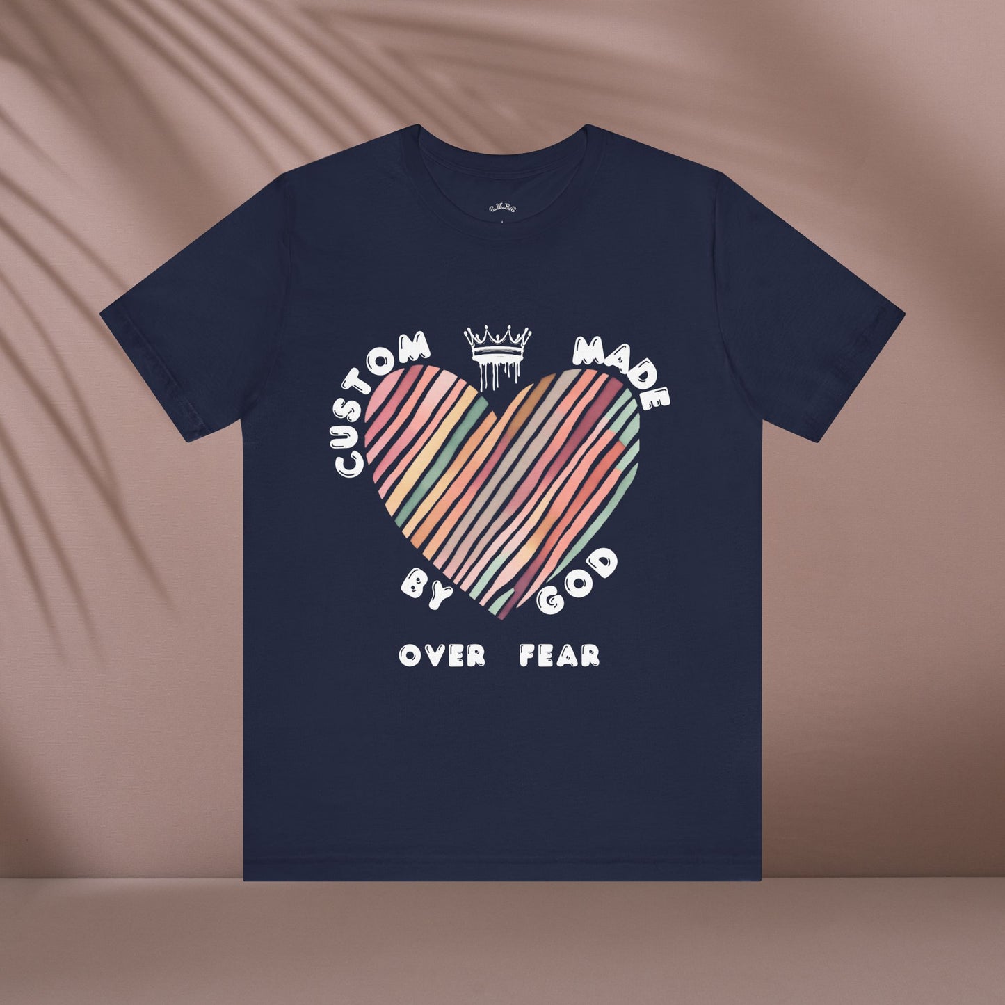 Striped Heart Custom Made by God Over Fear | Unisex Jersey Tee