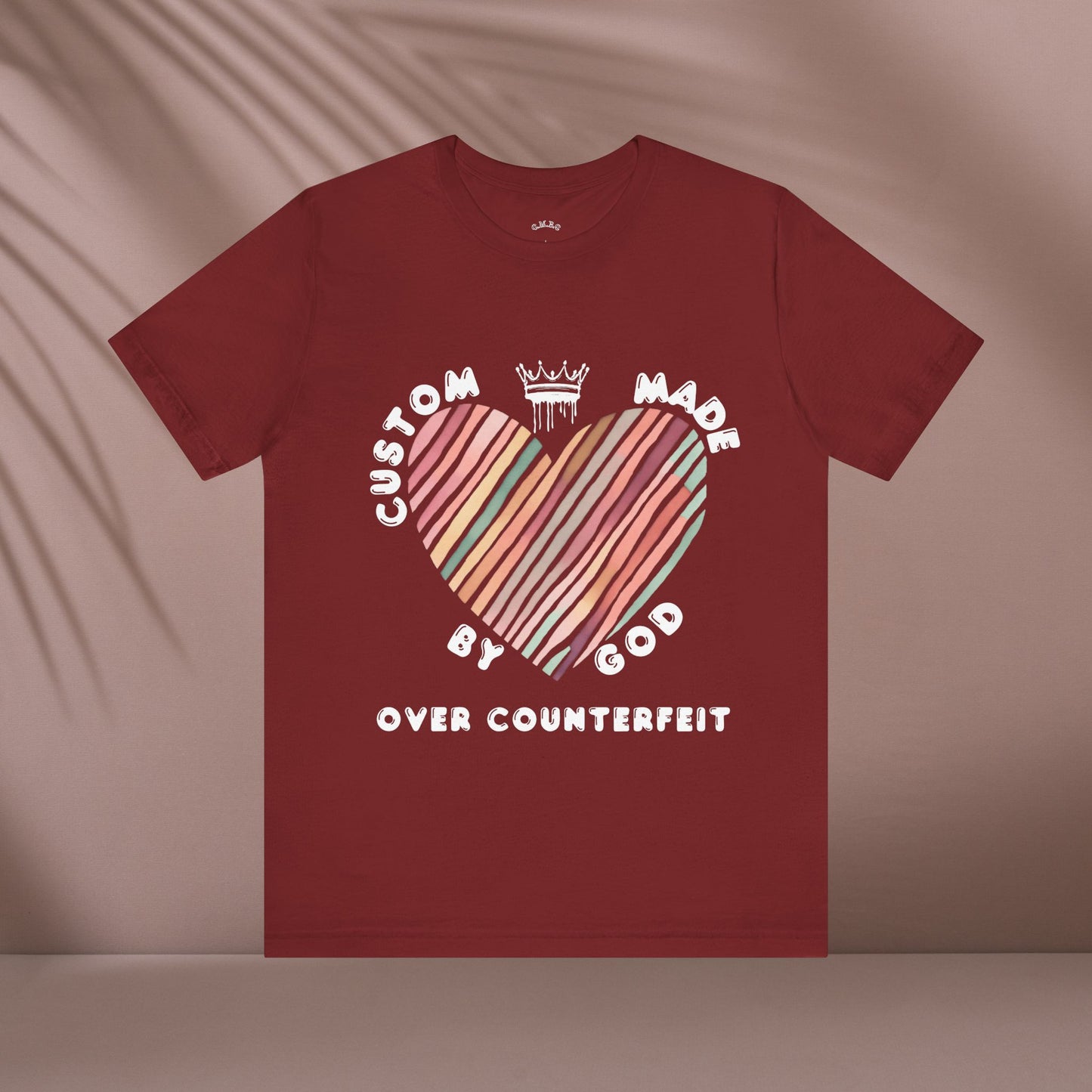 Striped Heart Custom Made by God Over Counterfeit| Unisex Jersey Tee