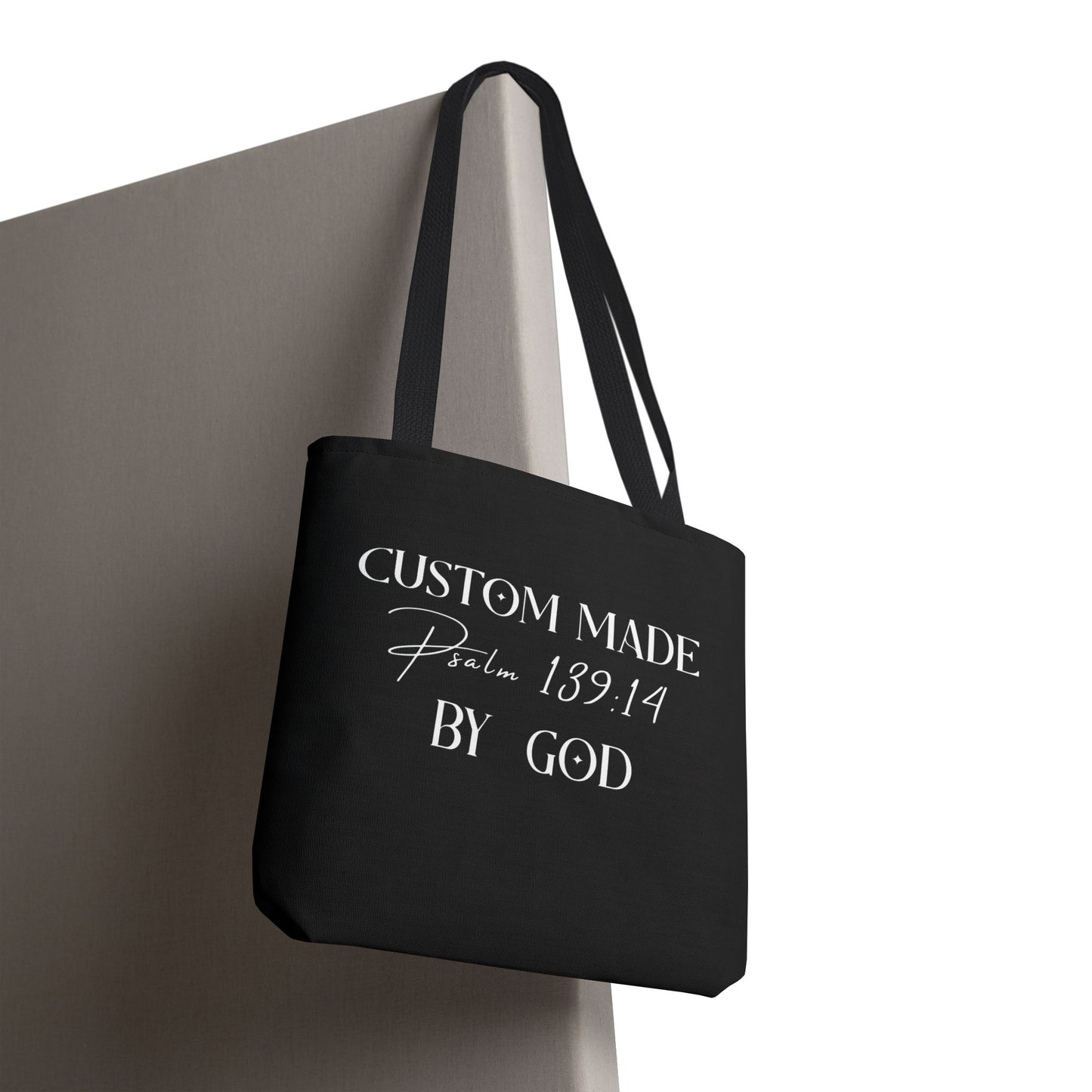 Custom Made by God| Black Tote Bag |Psalm 139:14