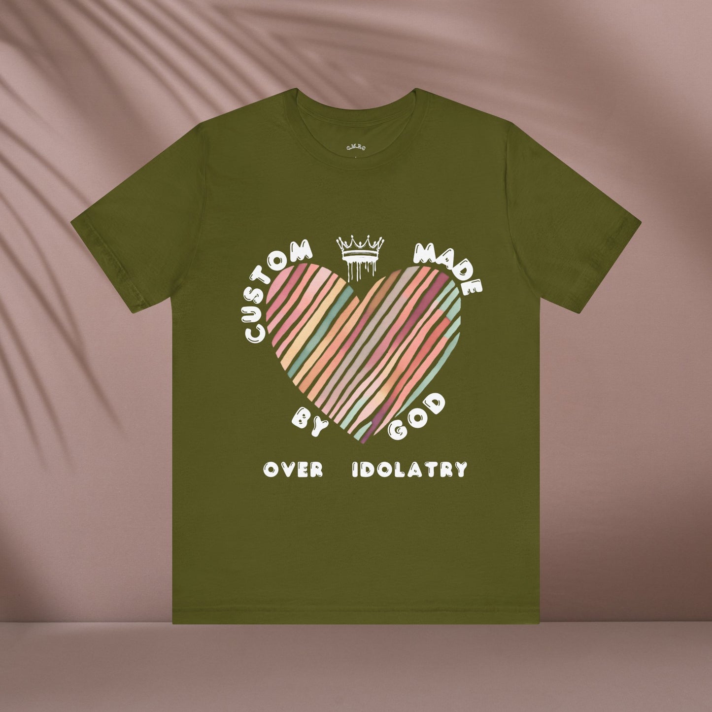 Striped Heart Custom Made by God Over Idolatry | Unisex Jersey Tee