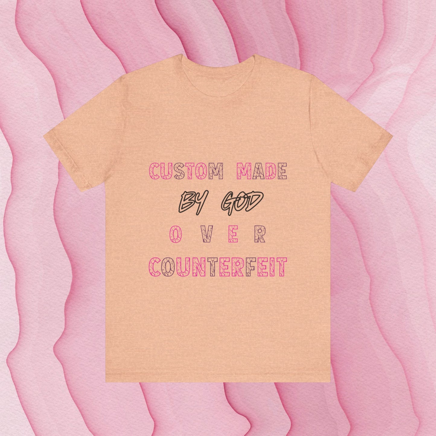 Custom Made By God OVER Counterfeit | Pink Lightning | Unisex Jersey Short Tee