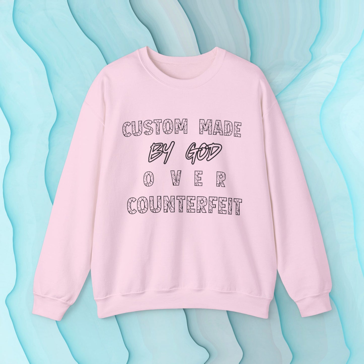 Custom Made By God OVER Counterfeit | Black Lightning Edition | Unisex Crewneck Sweatshirt| Front & Back