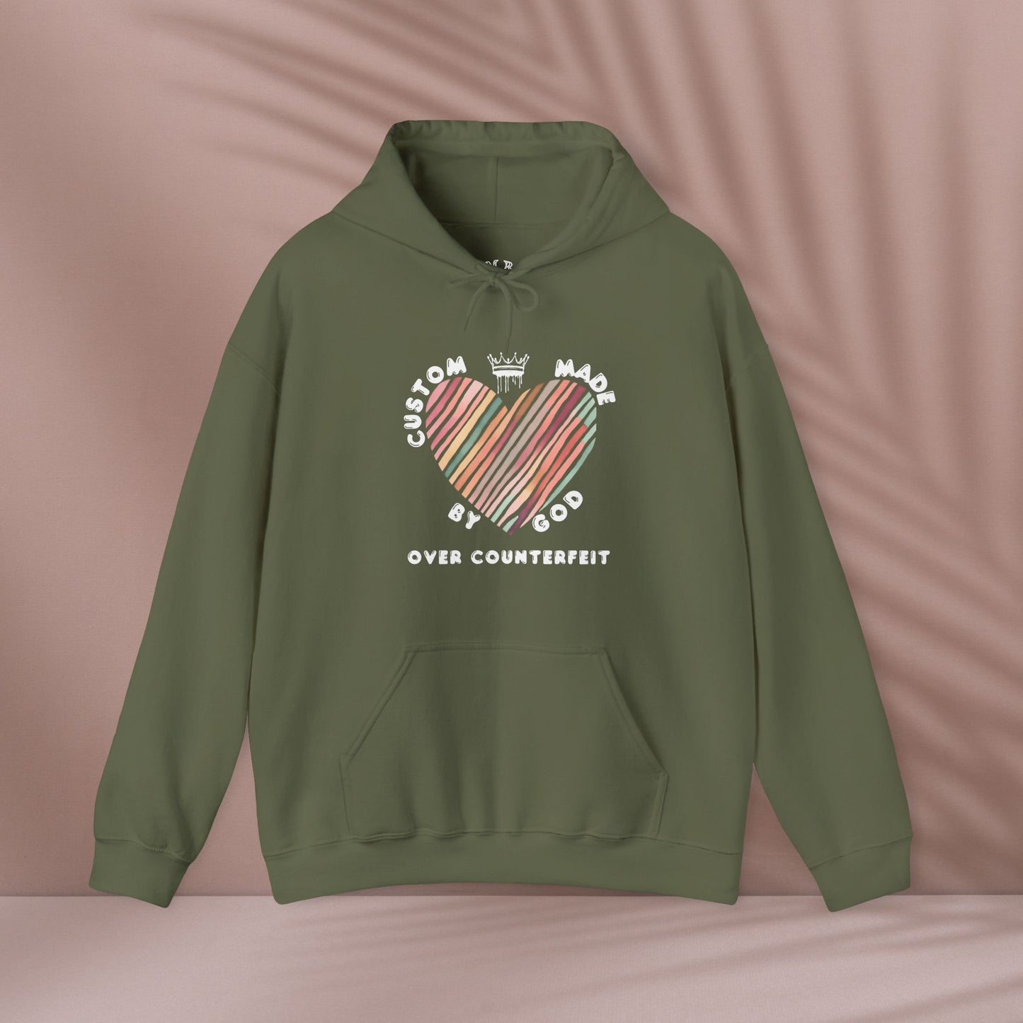 Striped Heart Custom Made by God Over Counterfeit| Unisex Hoodie