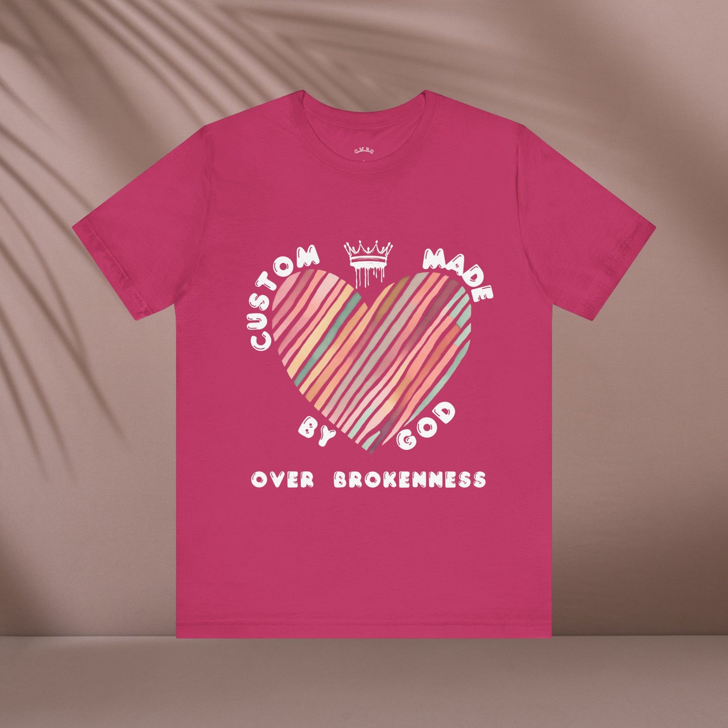 Striped Heart Custom Made by God Over Brokenness | Unisex Jersey Tee