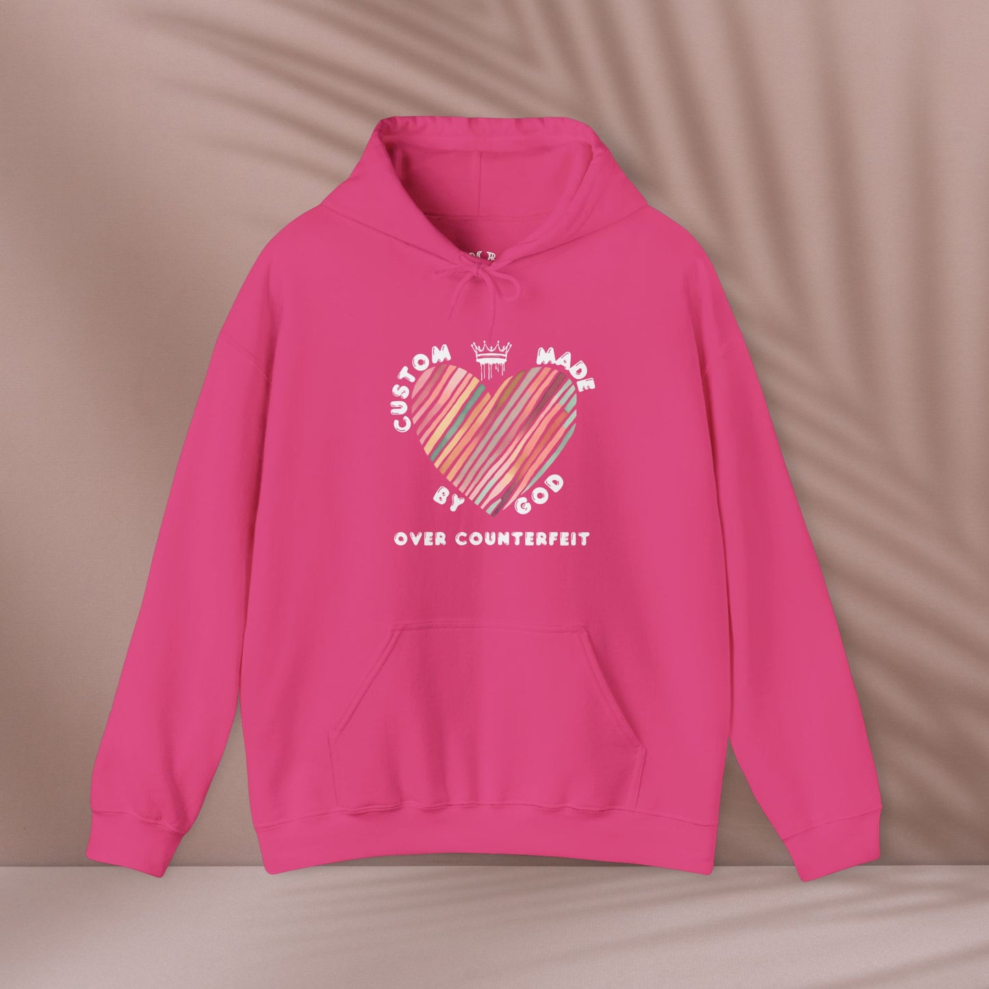 Striped Heart Custom Made by God Over Counterfeit| Unisex Hoodie