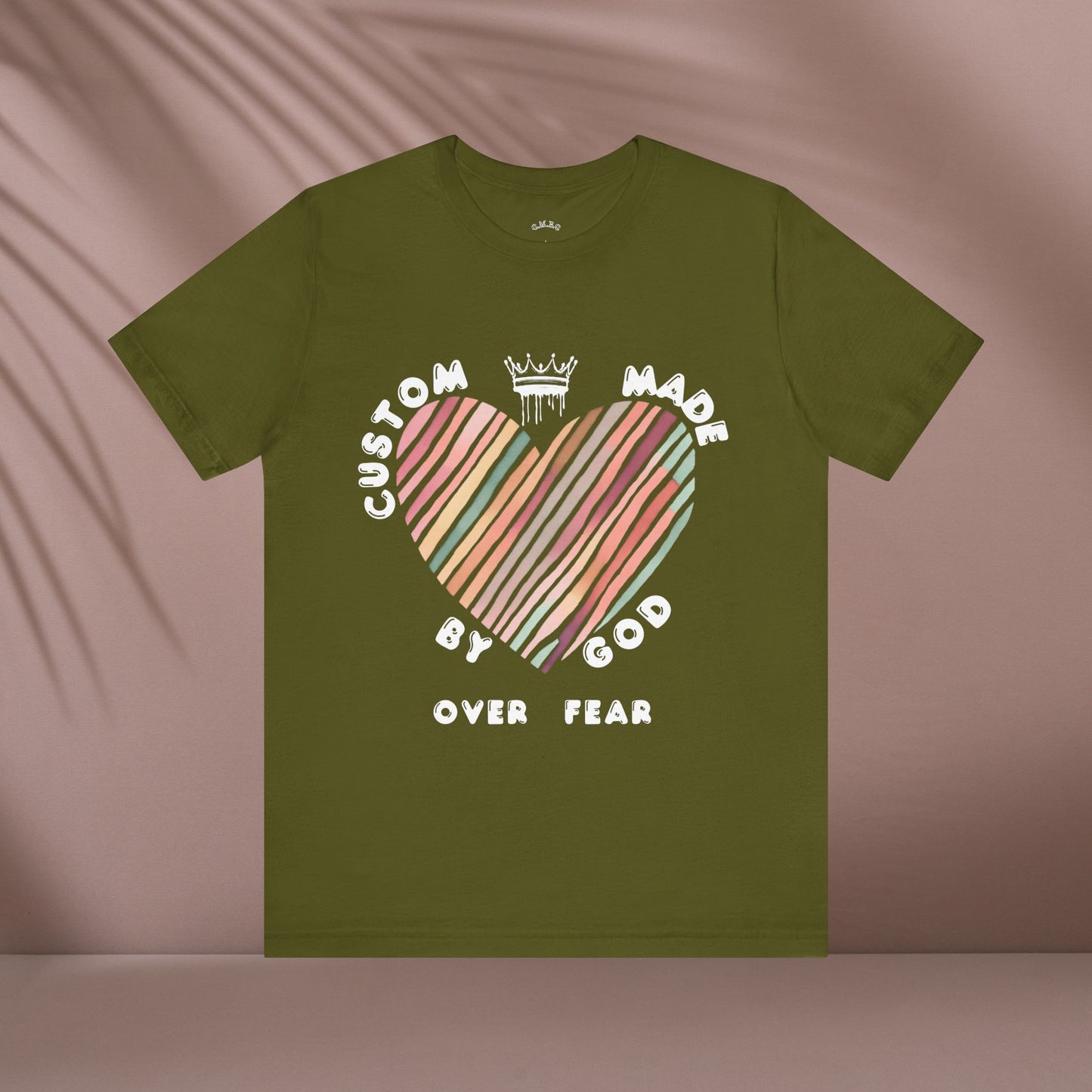 Striped Heart Custom Made by God Over Fear | Unisex Jersey Tee