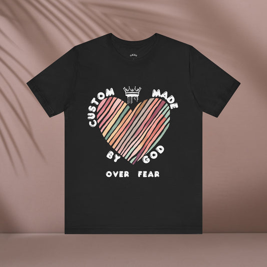 Striped Heart Custom Made by God Over Fear | Unisex Jersey  Tee
