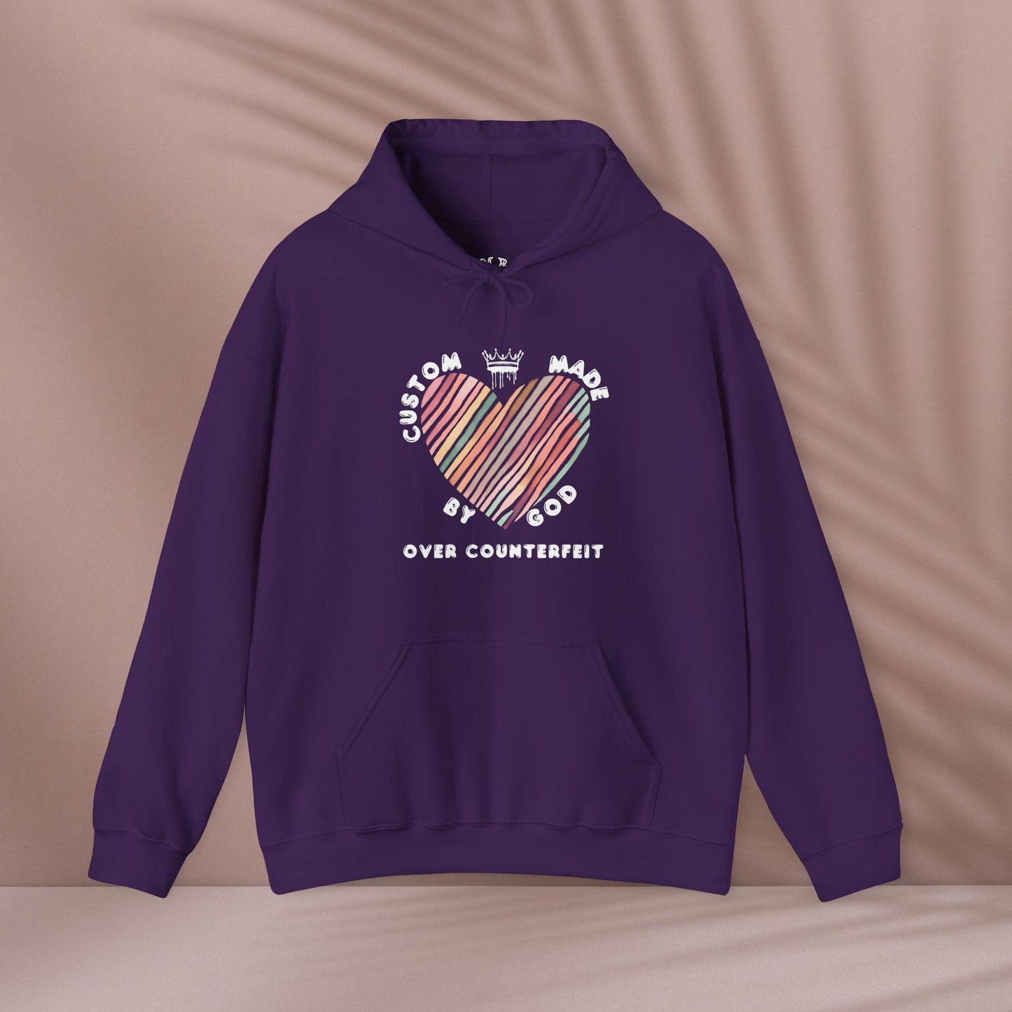 Striped Heart Custom Made by God Over Counterfeit| Unisex Hoodie