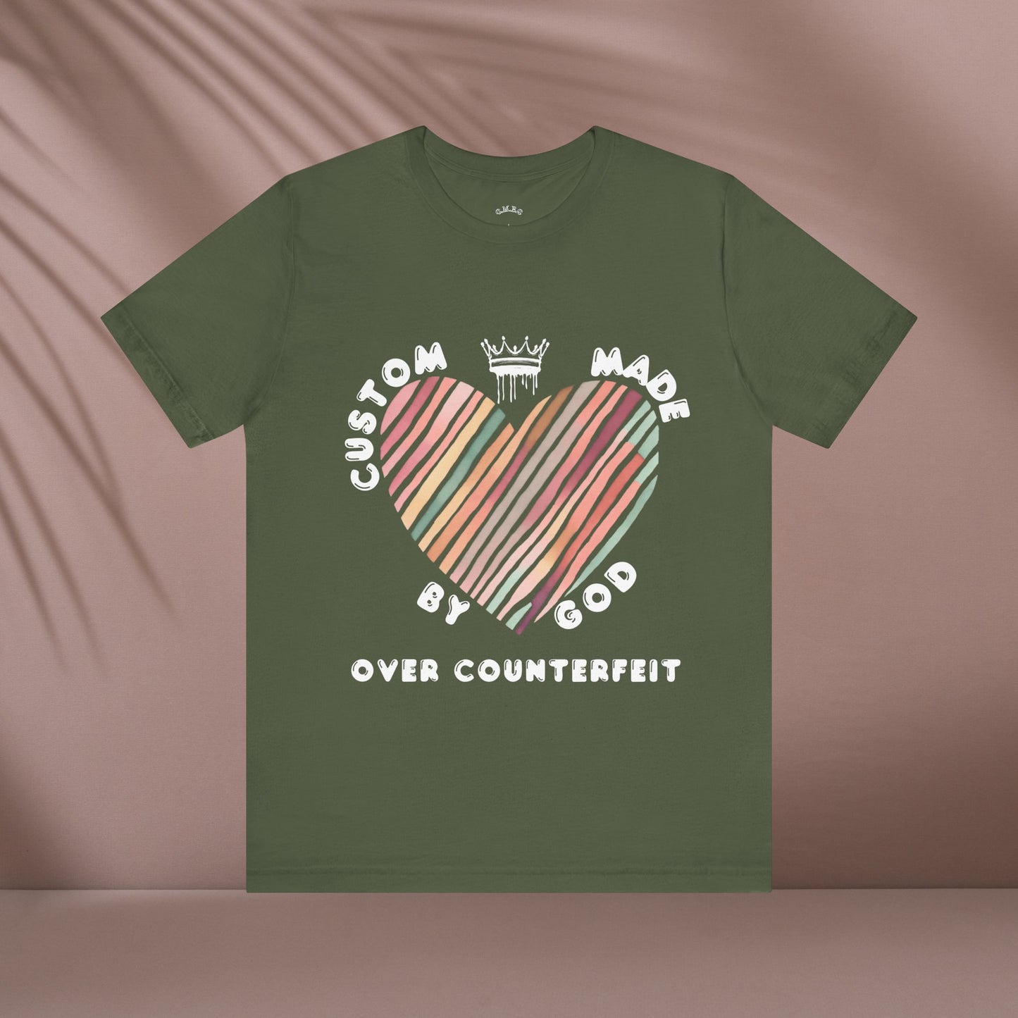 Striped Heart Custom Made by God Over Counterfeit| Unisex Jersey Tee