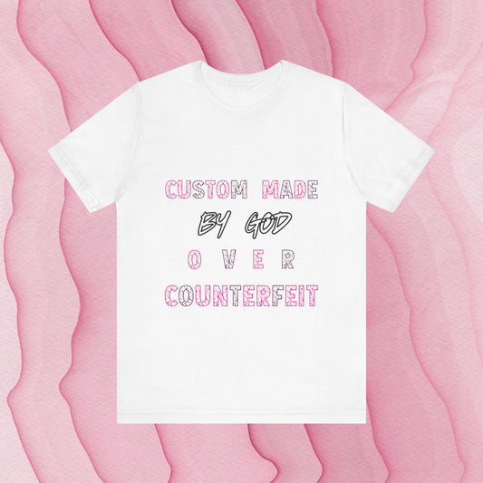 Custom Made By God OVER Counterfeit | Pink Lightning  | Unisex Jersey Short Tee