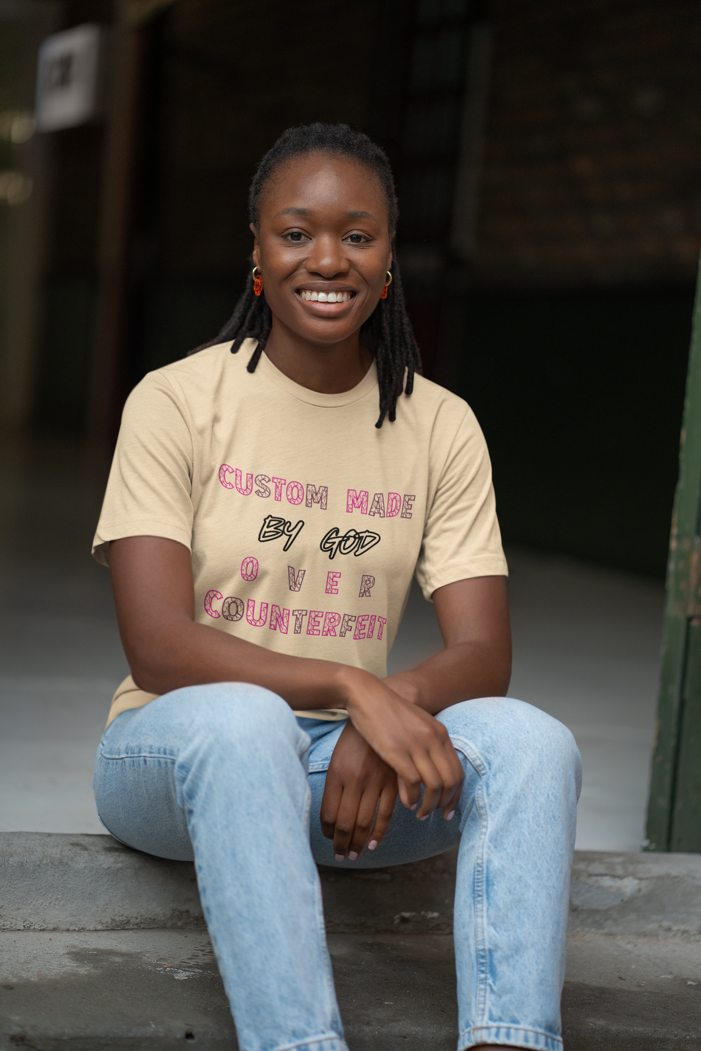 Custom Made By God OVER Counterfeit | Pink Lightning | Unisex Jersey Short Tee