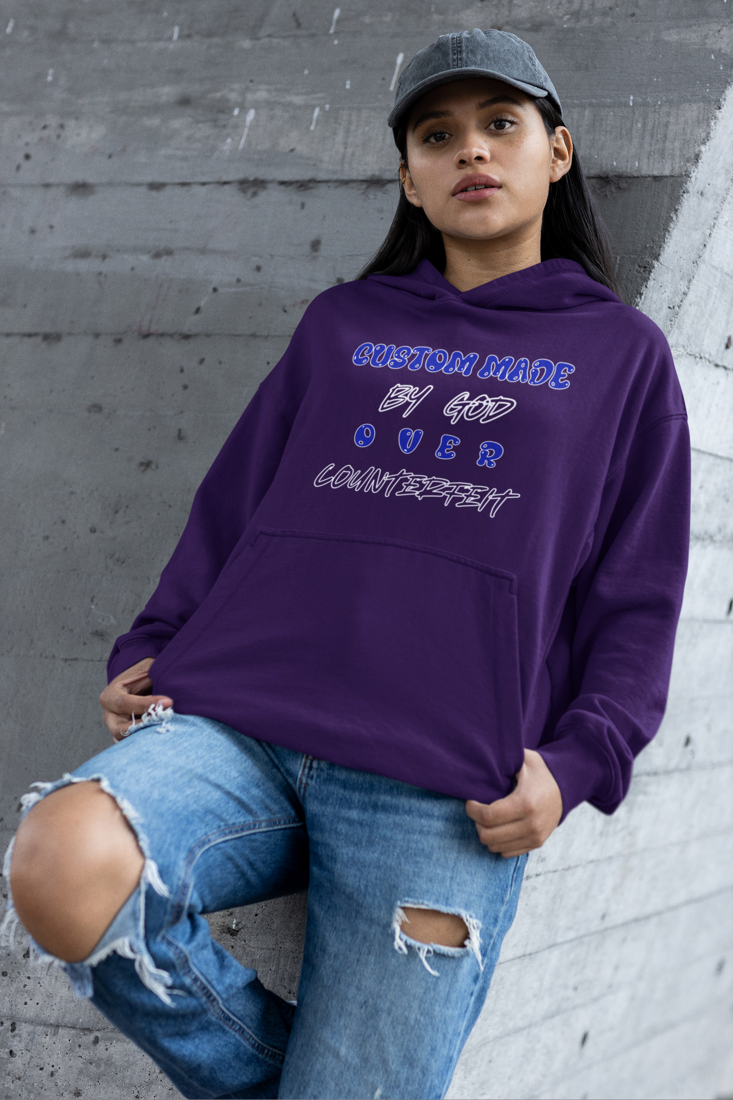Custom Made by God OVER Counterfeit Blue Bubble Edition | Unisex Hoodie | Front & Back