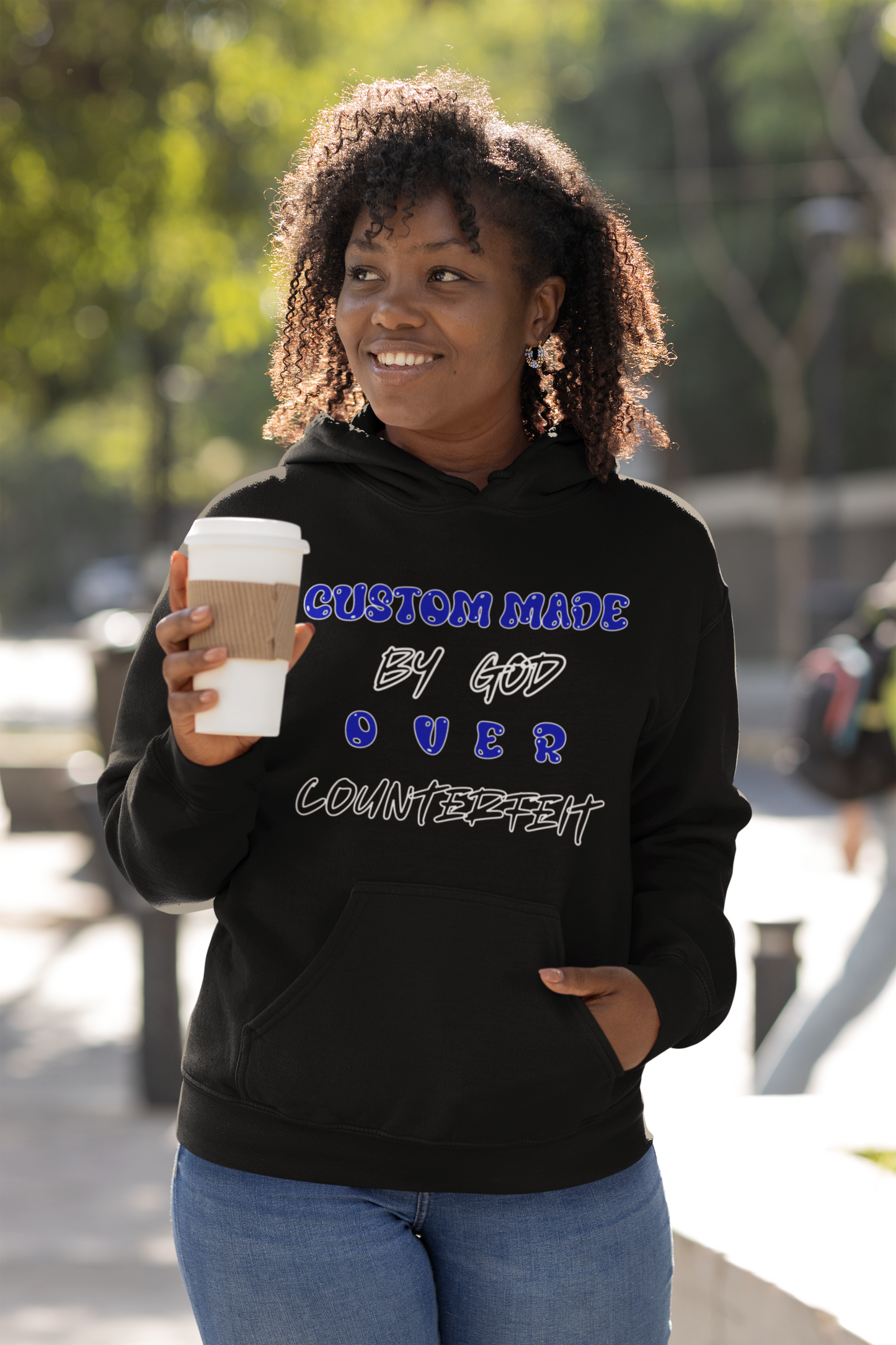 Custom Made by God OVER Counterfeit Blue Bubble Edition | Unisex Hoodie | Front & Back