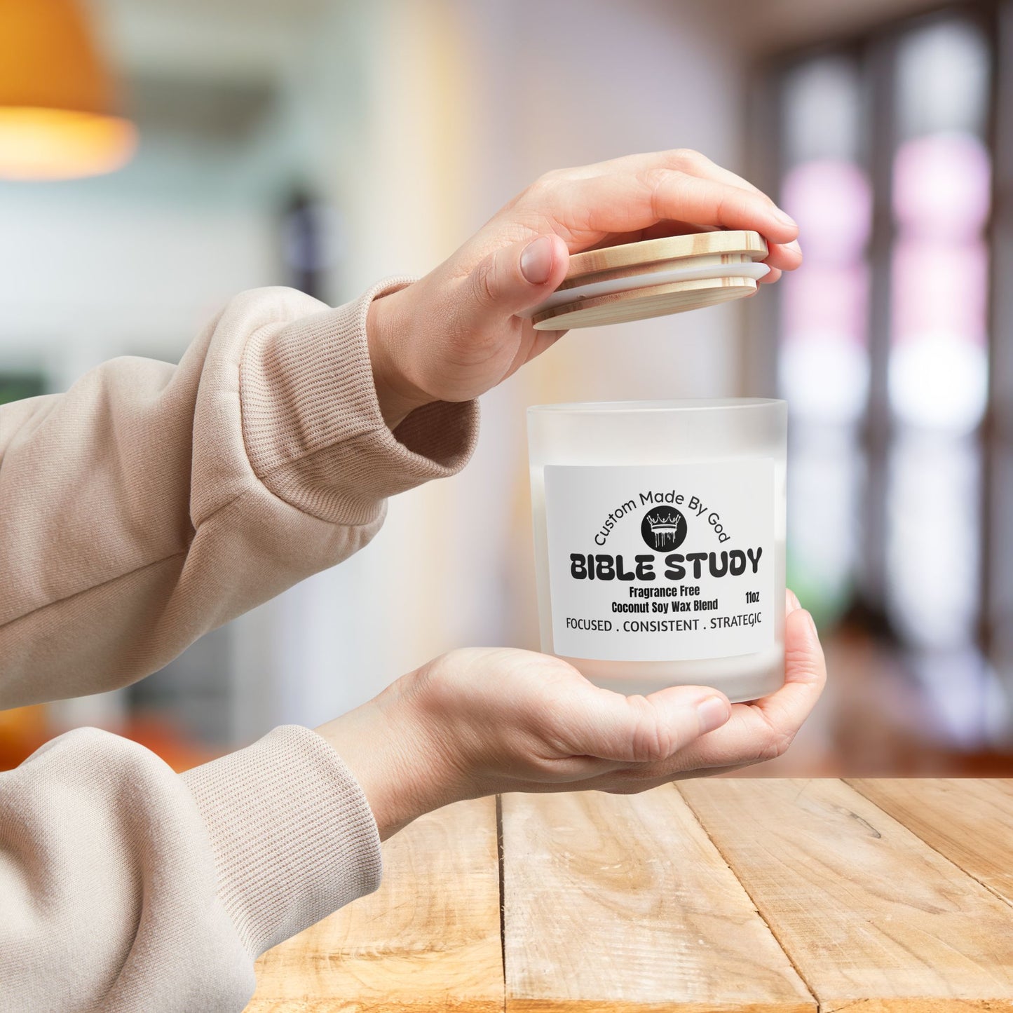 Custom Made By God -Bible Study Ambience | Frosted Glass Candle, 11oz | Fragrance Free