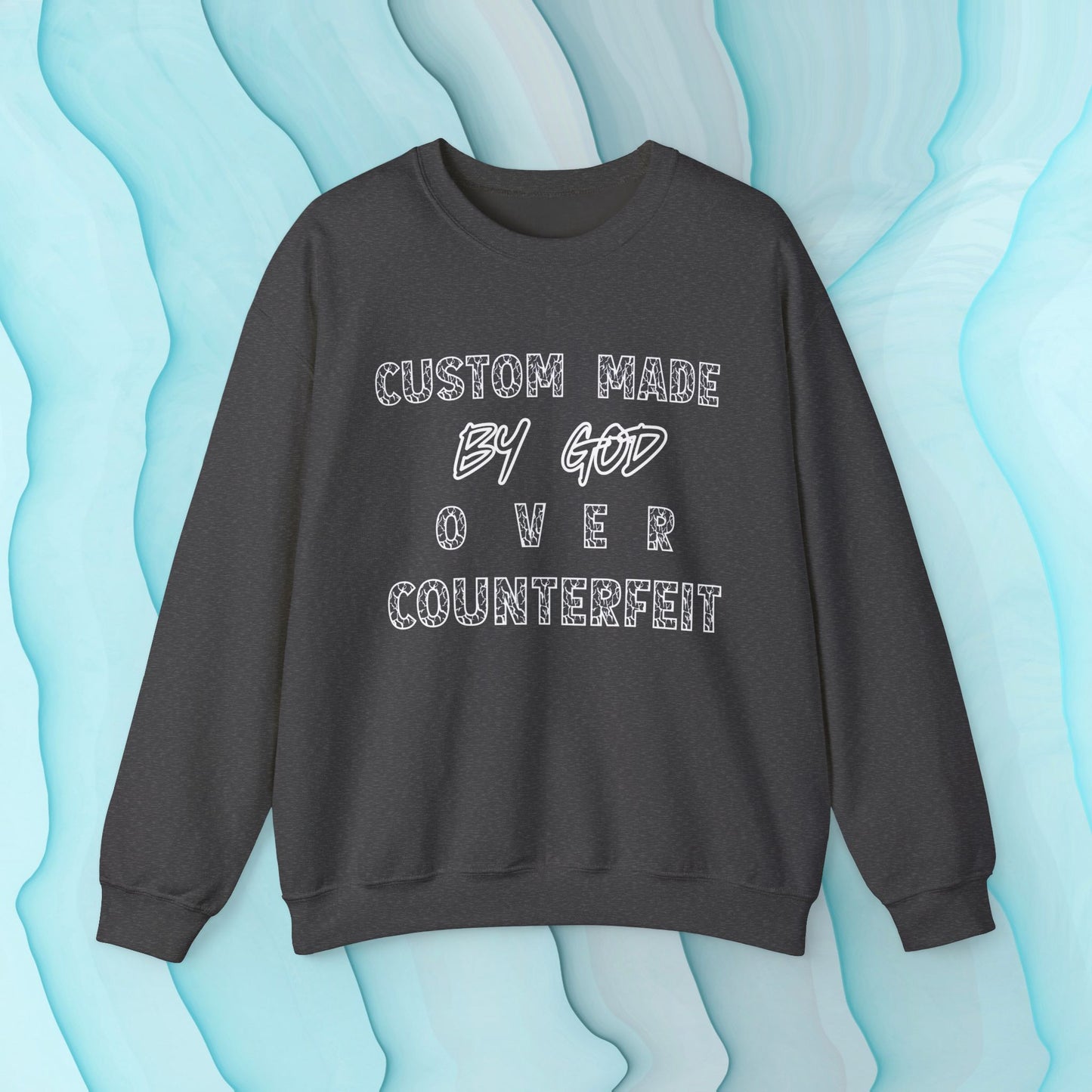 Custom Made By God OVER Counterfeit | White Lightning Edition | Unisex Crewneck Sweatshirt