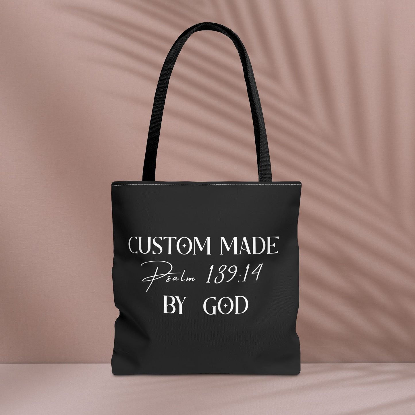 Custom Made by God| Black Tote Bag |Psalm 139:14
