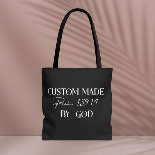 Custom Made by God| Black Tote Bag |Psalm 139:14