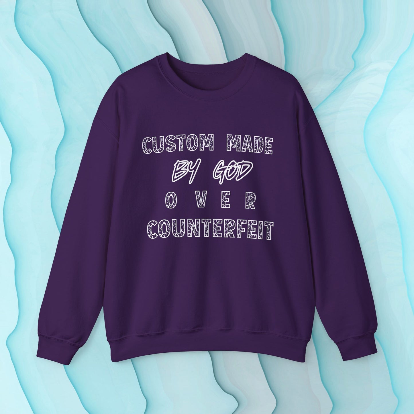 Custom Made By God OVER Counterfeit | White Lightning Edition | Unisex Crewneck Sweatshirt