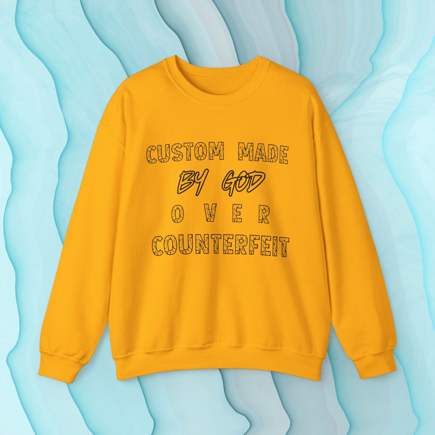 Custom Made By God OVER Counterfeit | Black Lightning Edition | Unisex Crewneck Sweatshirt| Front & Back