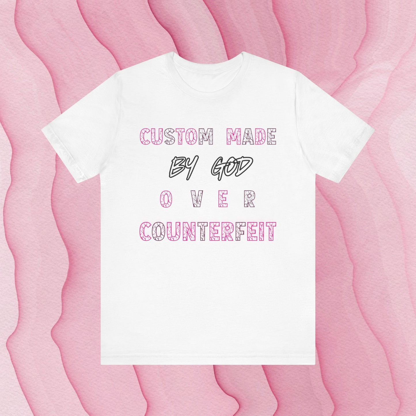 Custom Made By God OVER Counterfeit | Pink Lightning | Unisex T-shirt