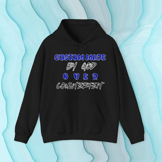 Custom Made by God OVER Counterfeit Blue Bubble Edition | Unisex Hoodie | Front & Back