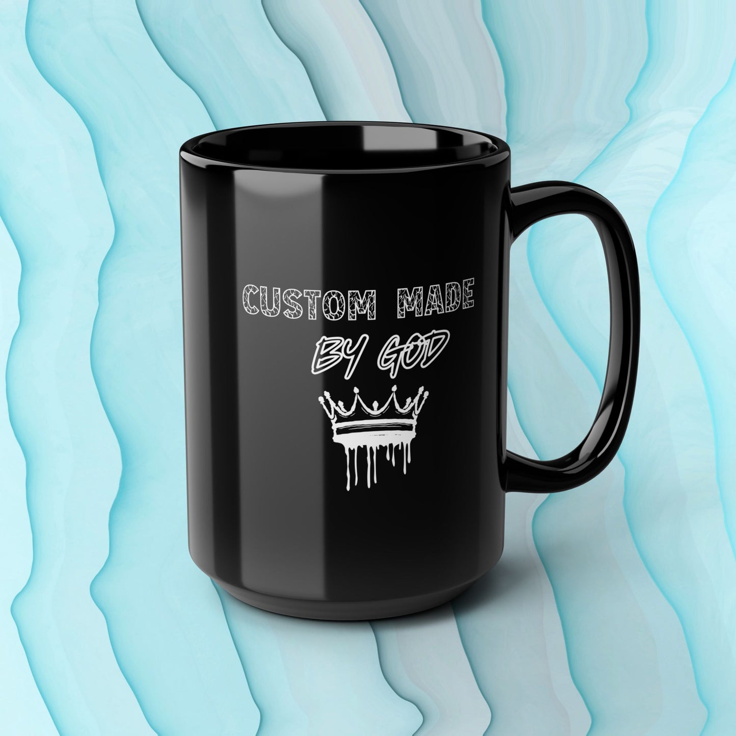 Custom Made by God with Crown -Black Mug 15oz