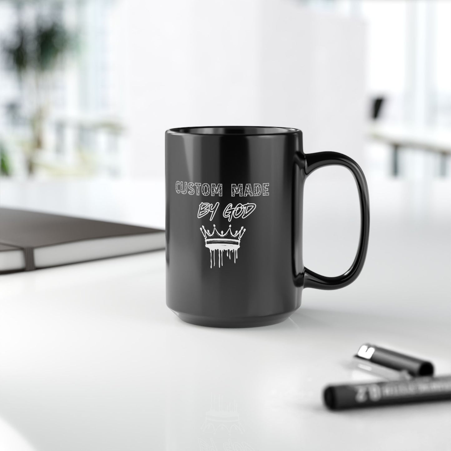 Custom Made by God with Crown -Black Mug 15oz