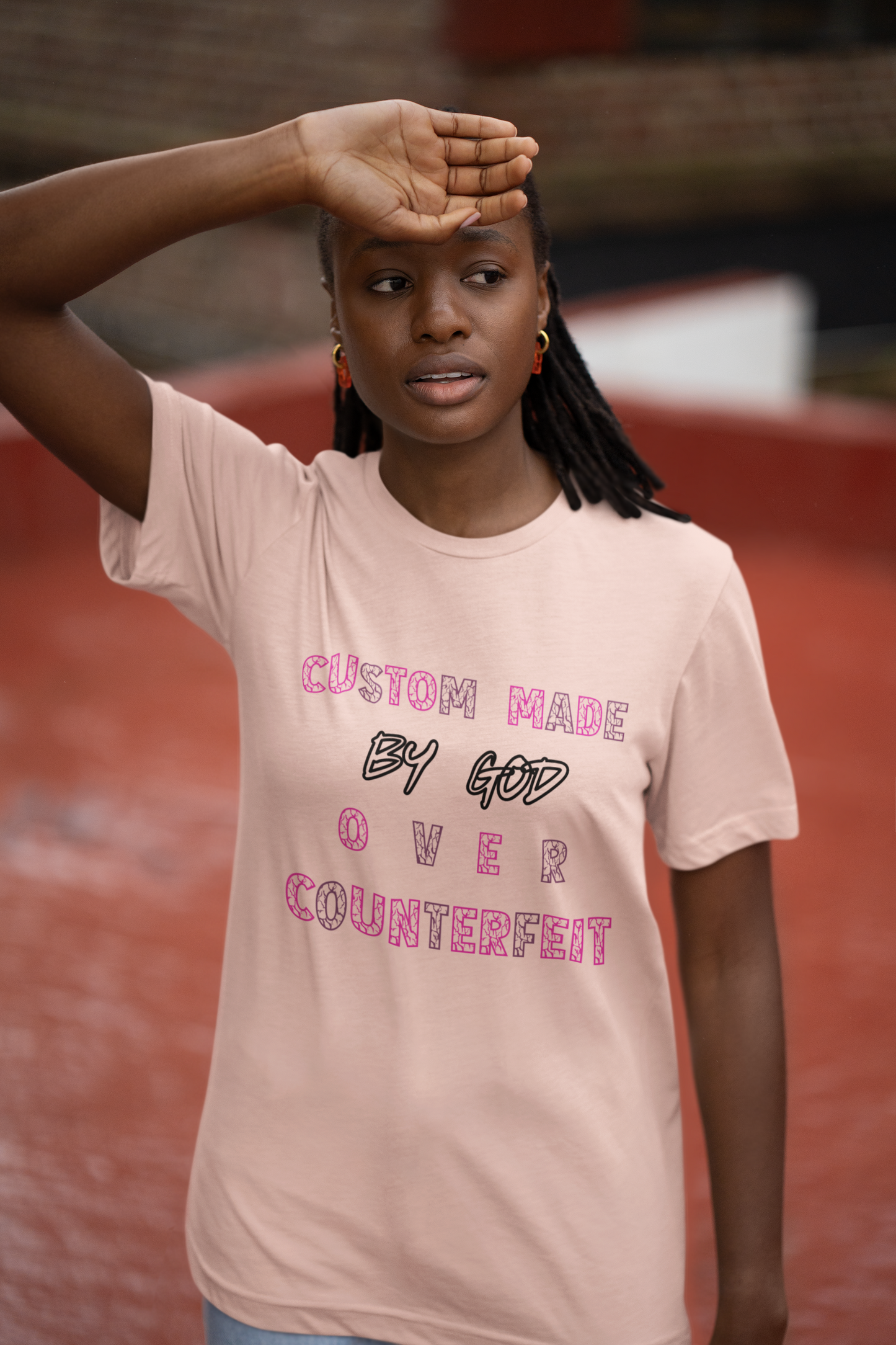 Custom Made By God OVER Counterfeit | Pink Lightning | Unisex T-shirt