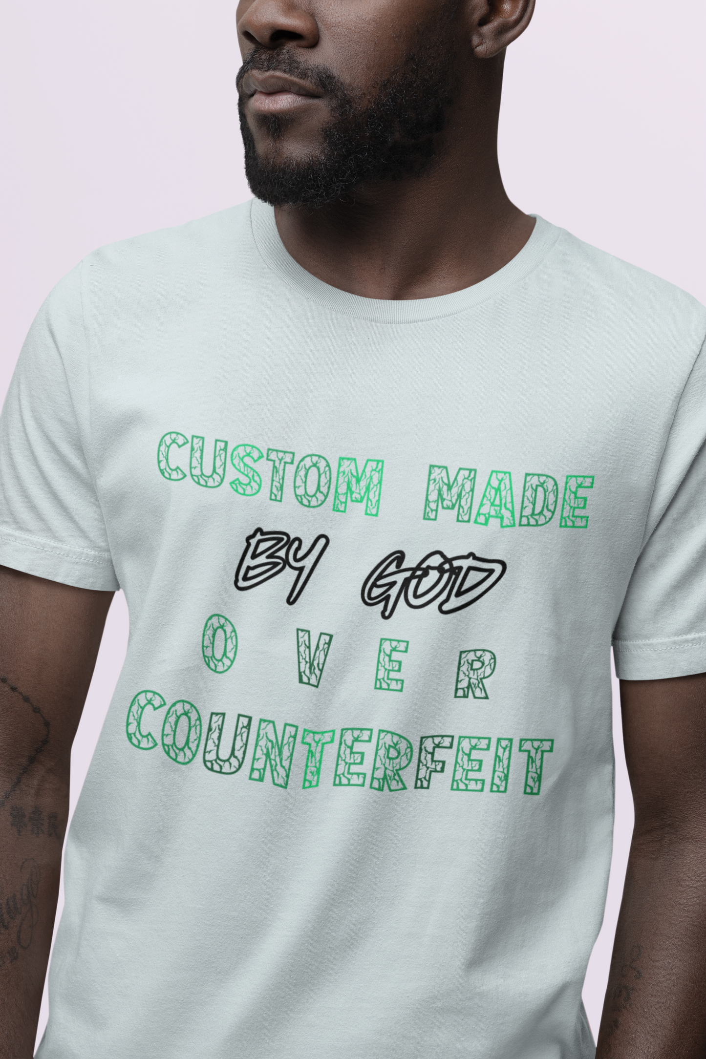 Custom Made By God OVER Counterfeit | Green Lightning Edition | Unisex T-shirt