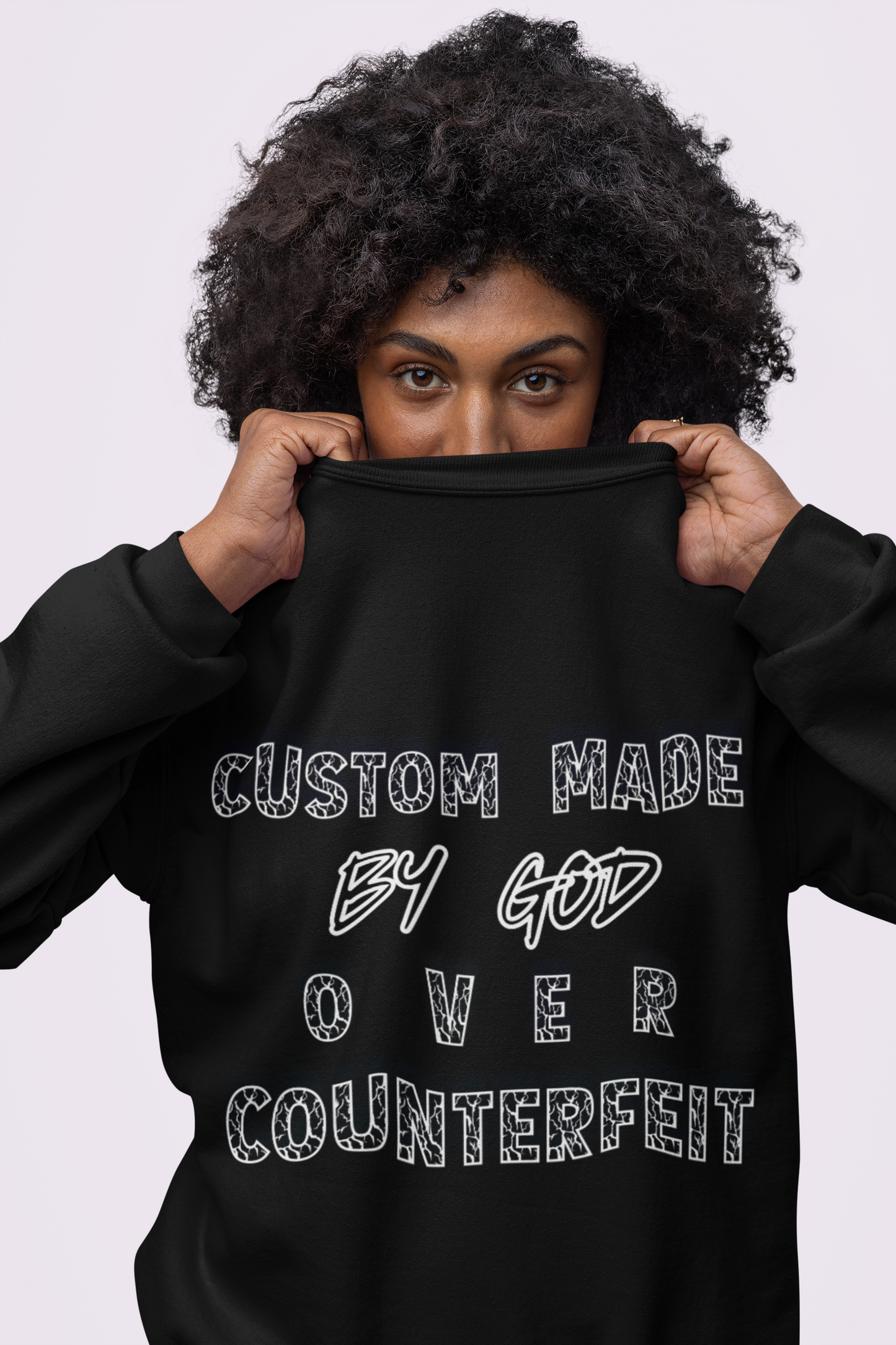 Custom Made By God OVER Counterfeit | White Lightning Edition | Unisex Crewneck Sweatshirt