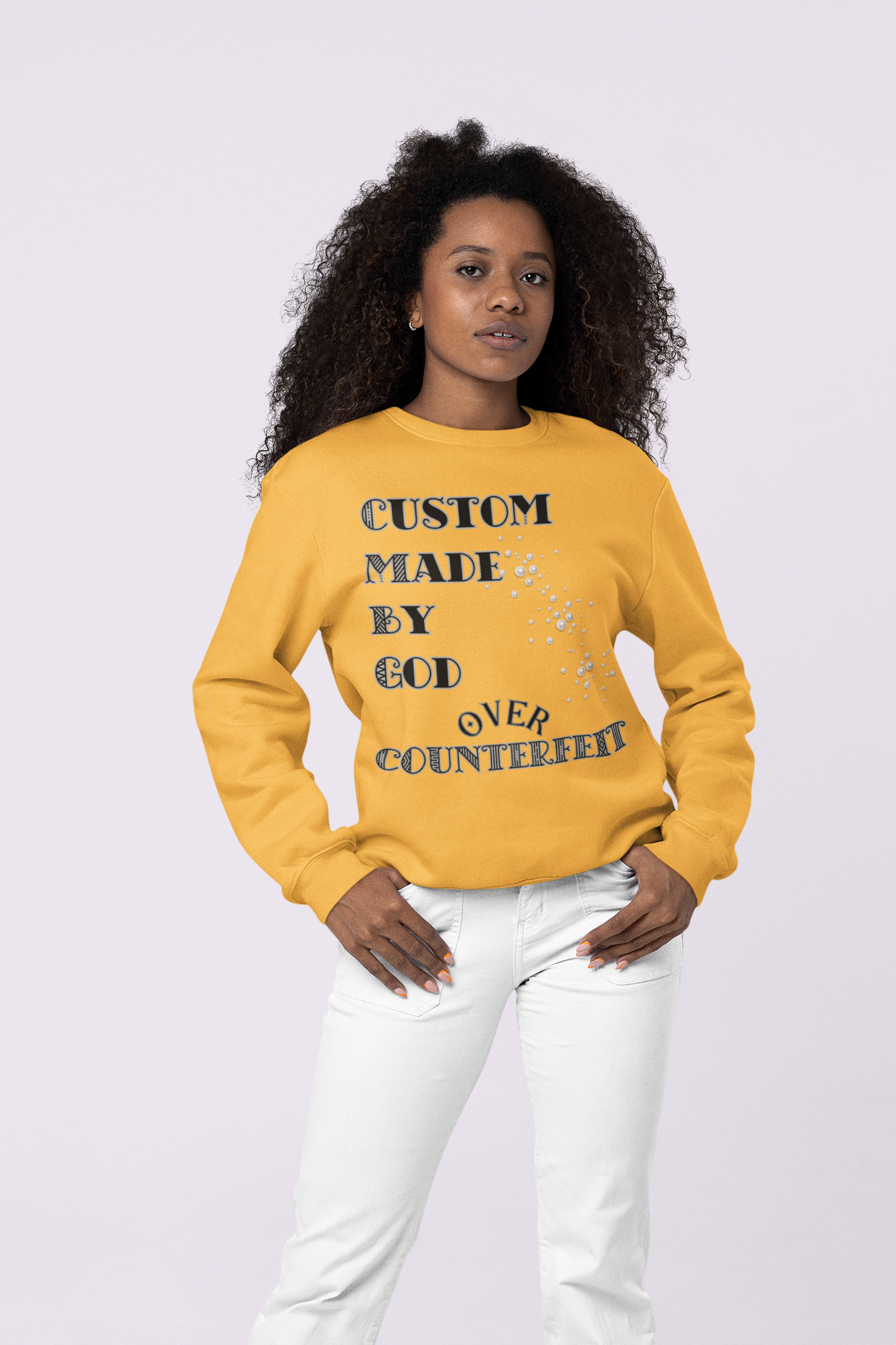 Custom Made By God OVER Counterfeit | Pearl Edition | Unisex Crewneck Sweatshirt